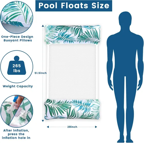 Miniatura 5 de Flotadores de piscina para adultos, paquete de 2 flotadores inflables para piscina, 4 en 1, balsas multiusos tumbona hamaca de agua para piscina