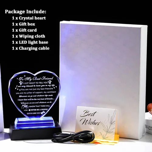 Miniatura 6 de YWHL Regalos de cumpleaños para mejor amiga con base LED, regalo de mejor amiga para mujeres, corazón de cristal, amistad, regalos BFF para mujeres
