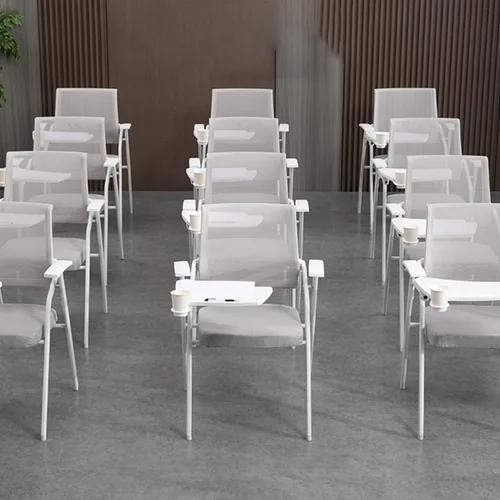 Miniatura 2 de Silla de oficina de malla con escritorio adjunto para adultos, silla plegable ergonómica con tablero de escritura, respaldo de marco de metal
