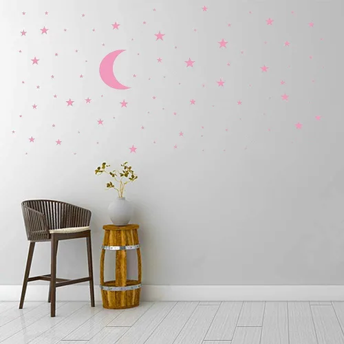 Miniatura 9 de Calcomanía de vinilo con diseño de luna y estrellas, removible para niños, decoración de habitación de bebé, decoración de habitación de bebé, Negro