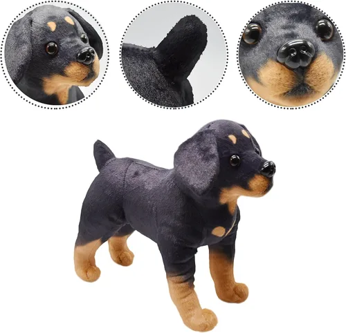 Miniatura 5 de Juguete realista de peluche para perro Rottweiler, juguete de peluche de simulación, súper realista, los perros negros actúan como verdaderos