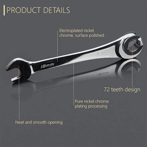 Miniatura 3 de Llave combinada de trinquete para tubos, llave de cabeza ajustable flexible, herramientas manuales, llave de engranaje de anillo Herramientas