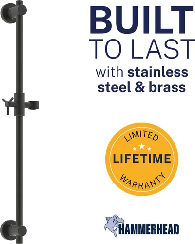 Miniatura 2 de HammerHead Showers® Barra deslizante de ducha de metal sólido de 27.5 pulgadas para cabezales de ducha de mano, negro mate, cabezal de ducha