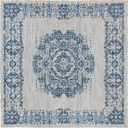Miniatura 39 de Unique Loom Alfombra de la colección tradicional para exteriores, desgastada durante el tiempo (octágono de 5 pies y 3 pulgadas, azul/gris)