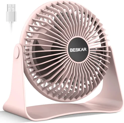 Miniatura 10 de BESKAR Ventilador de escritorio pequeño USB, ventiladores portátiles con 3 velocidades de flujo de aire fuerte, funcionamiento silencioso y rotación