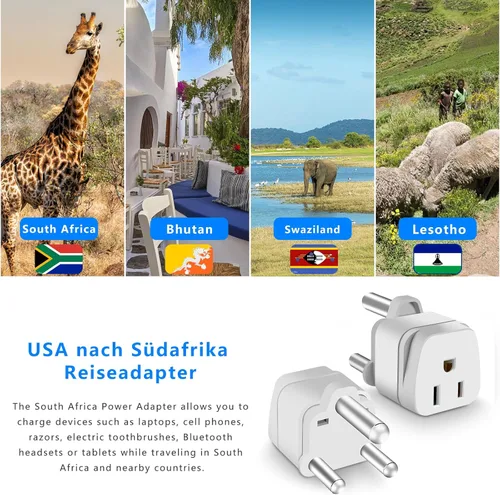 Miniatura 4 de Adaptador de enchufe de viaje de Sudáfrica, adaptador de enchufe de Sudáfrica, adaptador de enchufe de 3 clavijas seguro a tierra EE. UU. a