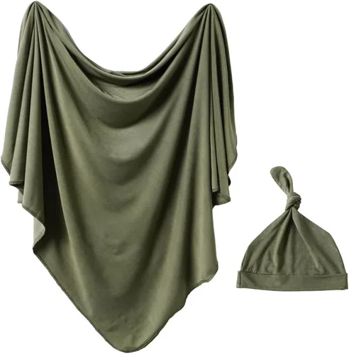Miniatura 16 de Juego de manta de algodón de punto para bebé con gorro y diadema para recién nacido, mantas de recepción para bebé, niña y niño, 35 x 35 pulgadas