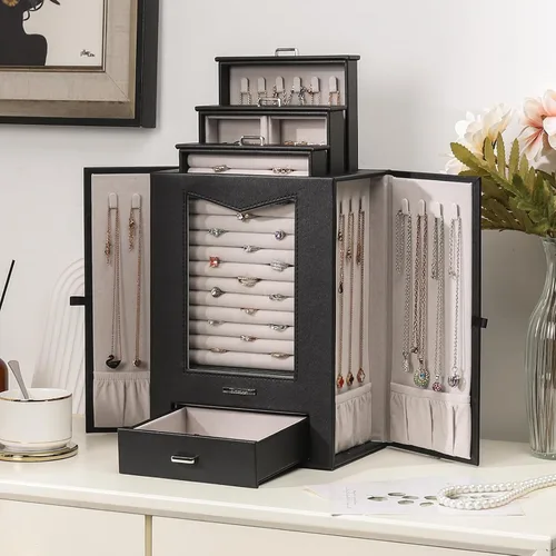 Miniatura 8 de Homde Organizador de joyas con ganchos transparentes para collares de ventana, regalo para mujeres, caja de joyería para collares, anillos, aretes