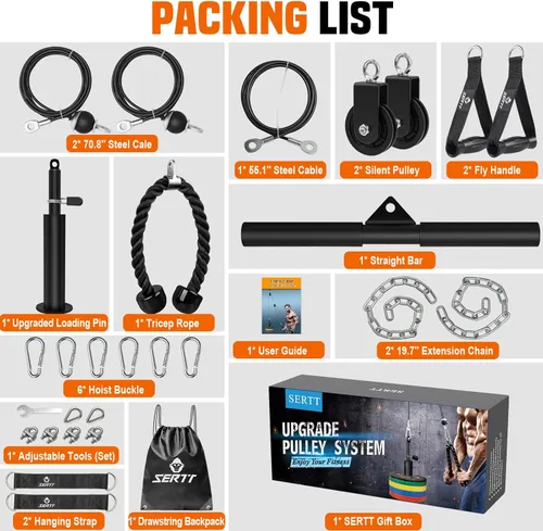 Miniatura 2 de Sistema de polea de cable de peso SERTT para gimnasio, accesorios actualizados de polea de cable para tracción LAT, flexión de bíceps, tríceps, Negro