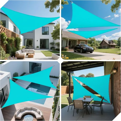 Miniatura 6 de Toldo tipo vela triangular de 5 x 5 x 7.1 pies, impermeable, resistente, bloqueo de luz solar para patio al aire libre, pérgola, jardín (turquesa)