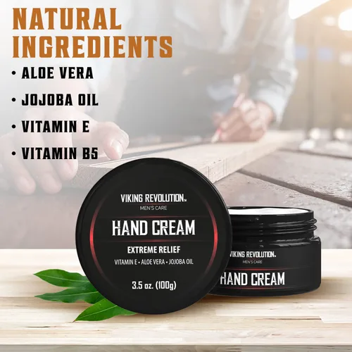 Miniatura 2 de Viking Revolution Crema de manos para hombres, crema reparadora para manos secas y agrietadas, tratamiento de aloe vera con vitamina E (3.5 onzas)