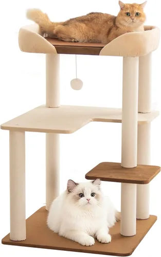 Miniatura 8 de Mordern - Torre de árbol para gatos de 37.4 pulgadas con postes rascadores, torre de árbol para gatos de varios niveles con base grande para M03 GRIS