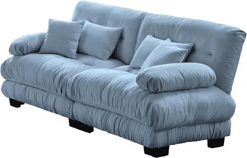 Miniatura 7 de Sofá de burbujas de gran tamaño, sofá cama para sala, sofá modular de tela de felpilla similar a una nube con reposabrazos de refuerzo, asiento Azul