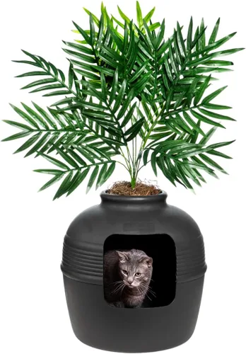 Miniatura 43 de Good Pet Stuff Caja de arena oculta para gatos con planta artificial, maceta redonda decorativa, filtro de carbón con ventilación para control