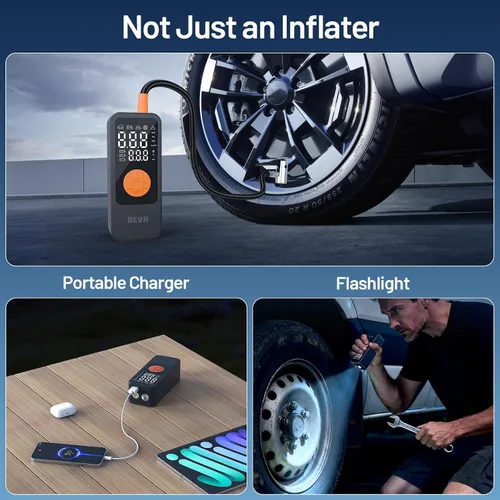 Miniatura 5 de BEVA Inflador de neumáticos, compresor de aire portátil, bomba de aire de inflado 4 veces más rápida con medidor de presión digital, inflador