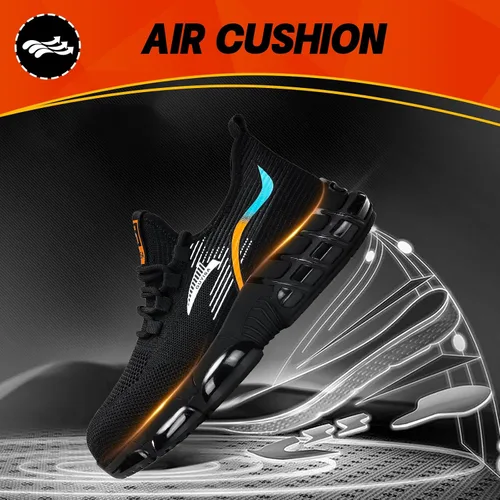 Miniatura 4 de BAIYIJIA Zapatos de punta de acero para hombre, zapatos de trabajo antideslizantes para construcción con amortiguación de aire, zapatos