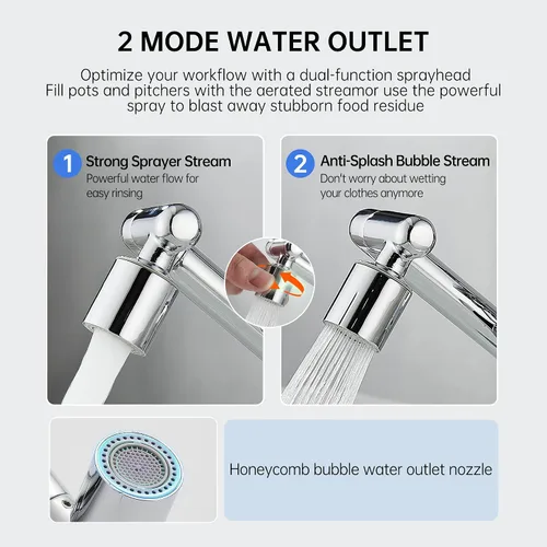Miniatura 4 de YYKBZ 1440° Extensión de Filtro de Agua Giratoria para Lavabo Aireador, 2 Modos Giratorios para Lavado de Cara y Ojos en Baño/Cocina, Extensión