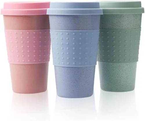 Miniatura 12 de Taza de café sellada con paja de trigo, taza de plástico portátil creativa, taza de alimentos de alto valor que acompaña a beber 16.9 fl oz/17 oz