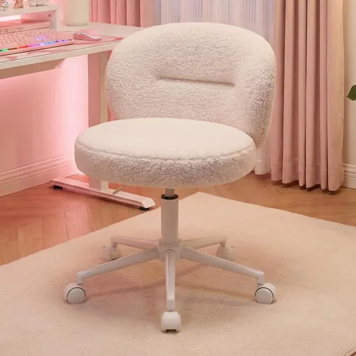Miniatura 12 de Homkdom Silla de escritorio redonda pequeña, silla de tocador sin brazos con ruedas, altura ajustable y giratoria de 360°, bonita silla de Negro