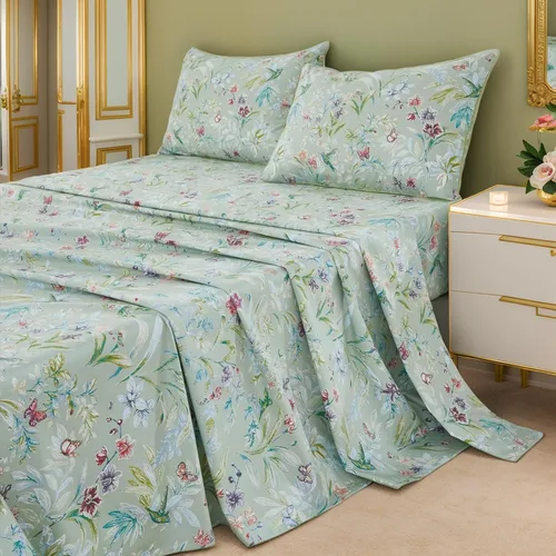 Miniatura 34 de Brandream Juego de sábanas tamaño King con estampado floral lujoso estilo bohemio con medallón azul y estampado de cachemira, colección de ropa