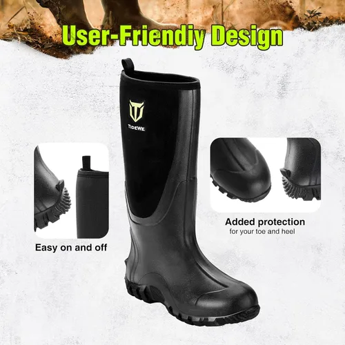 Miniatura 4 de TIDEWE Botas de goma para hombres, multitemporada, botas de lluvia impermeables con vástago de acero, botas de neopreno de 0.236 pulgadas