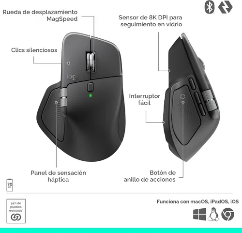 Miniatura 14 de Logitech MX Master 4, ratón inalámbrico ergonómico con retroalimentación háptica de rendimiento avanzado, desplazamiento ultrarrápido, carga USB-C