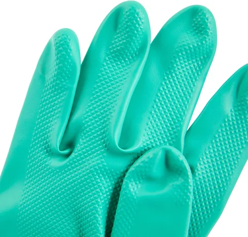 Miniatura 19 de Restaurantware Guantes de limpieza verdes, 10 pares de guantes de nitrilo de 15 mil de grosor, pequeños y resistentes con puño largo, forro