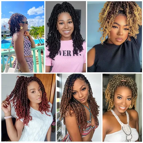 Miniatura 7 de Cabello Passion Twist – 8 pulgadas Passion Twist Crochet Hair para mujer, 8 paquetes de cabello rizado pretrenzado Passion Twists extensiones de 1b