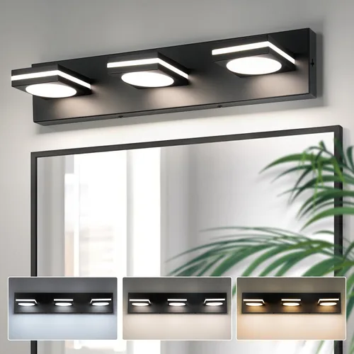 Miniatura 15 de OKELI Lámpara LED de tocador de baño de 3 luces, accesorios de iluminación de pared de baño modernos dorados sobre espejo (3CCT, 3000K-6000K)