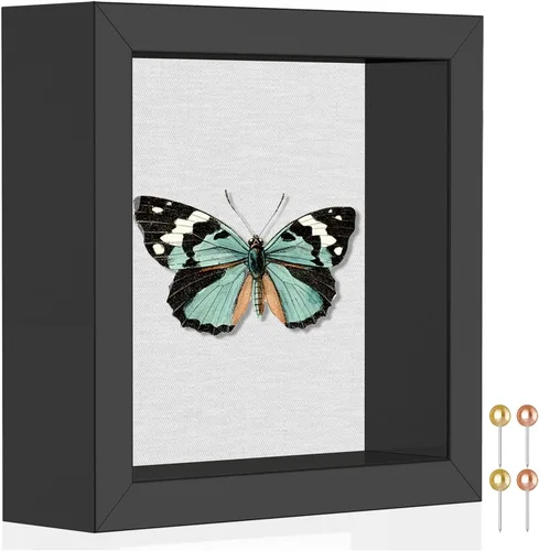 Miniatura 24 de Califortree 8x8 Caja Expositora con Marco de Sombra y Parte Trasera de Lino Suave - Incluye Alfileres, Caja Expositora para Recuerdos, Flores, Negro
