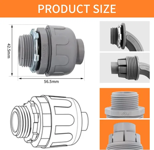 Miniatura 2 de Conector hermético de líquido de 3/4 pulgadas, accesorios de conducto eléctrico de PVC, conector de conducto flexible recto de 180 grados