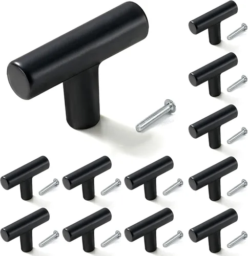 12 pomos de gabinete, tiradores de gabinete negros para cajones, herrajes de gabinete de un solo orificio con tornillos, para muebles de cocina y