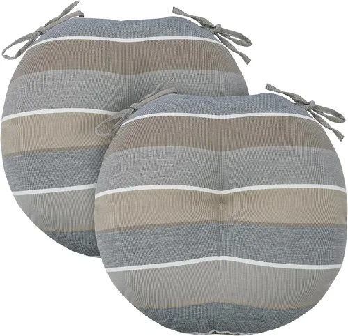 Miniatura 24 de FUNHOME Juego de 2 cojines para sillas bistró de 15"x15"x4", repelentes al agua, redondos, cojines para sillas de exterior con lazos, almohadillas
