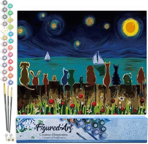 Miniatura 62 de Figured'Art - Juego de pintura por números, lienzo enrollado sin marco, para manualidades, para adultos, 16 x 20 pulgadas, jarrón de peonías