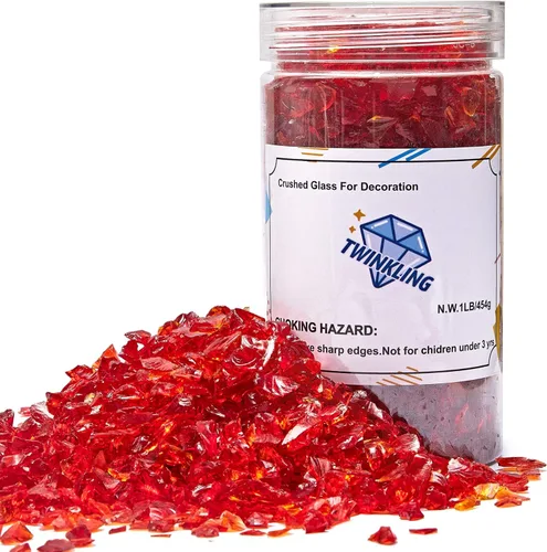 Miniatura 16 de TWINKLING Grava de vidrio de alto brillo con destellos, vidrio roto, chips de gemas de fuego, vidrio triturado para chimenea, manualidades
