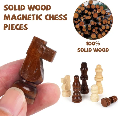 Miniatura 4 de Juego de ajedrez magnético de viaje de 12 pulgadas, tablero de ajedrez magnético de madera con 2 reinas extra, tablero de ajedrez plegable