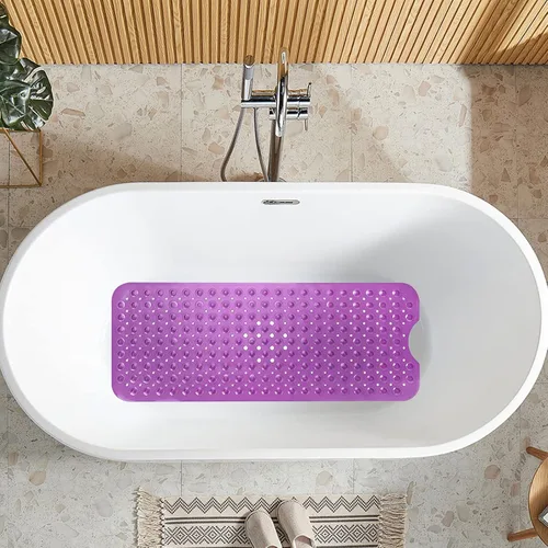 Miniatura 11 de Sheepping Alfombra de baño para bebé antideslizante extra larga para niños, de 40 x 16 pulgadas, alfombrilla de baño ecológica con 200 ventosas Azul