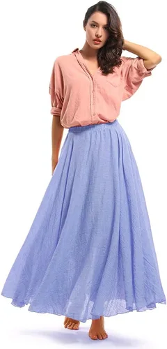 Miniatura 7 de OCHENTA Falda larga de lino y algodón bohemio para mujeres y niñas para vacaciones de verano en la playa