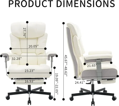 Miniatura 2 de Silla de oficina grande y alta con reposapiés, capacidad de 500 libras, respaldo alto, silla de oficina ejecutiva, silla de oficina ejecutiva Blanco