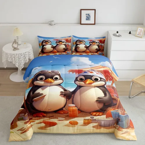 Miniatura 19 de Erosebridal Juego de edredón de ballena náutica, tamaño individual, juego de ropa de cama vintage azul con ondas oceánicas para niños y niñas
