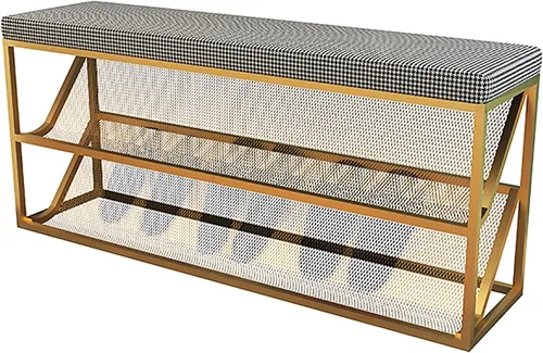 Miniatura 7 de Banco otomano de almacenamiento para pies en el extremo de la cama, banco de zapatos de entrada con cojín cómodo, ③ - Estante organizador de zapatos