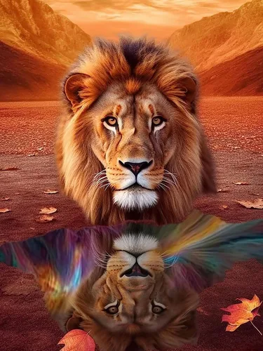 Pavemlo Kits de arte de diamantes 5D para adultos que reflejan la cabeza de león, arte de diamantes de perforación completa, pintura de animales con