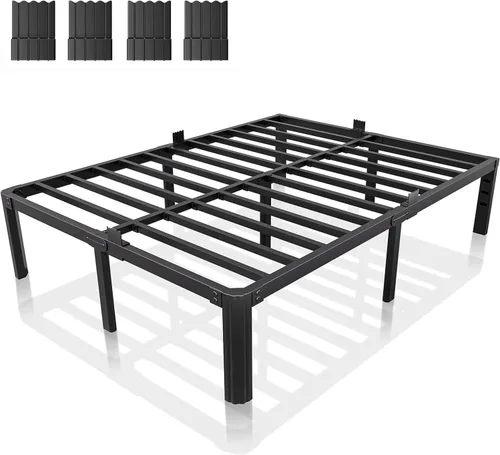 Miniatura 8 de Base de cama metálica de 14 pulgadas tamaño individual, bases de cama de plataforma de color negro resistentes tamaño individual con patas