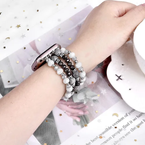 Miniatura 2 de VISOOM - Pulsera de cuentas boho compatible con Apple Watch Band de 40mm/38mm/41mm Series 9 8 7 SE; pulsera de moda de cuentas de cristal hecha a