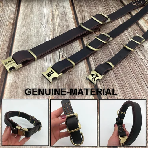 Miniatura 9 de Collar de cuero personalizado para mascotas, collar de perro personalizado con placa de identificación grabable, collar transpirable con hebilla
