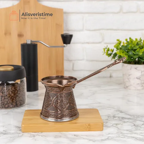 Miniatura 3 de Alisveristime Auténtica cafetera turca, hecha a mano Cezve/Ibrik, 3.14 pulgadas de ancho, 3.14 pulgadas de alto, 13.52 onzas ¡Mejora tu experiencia