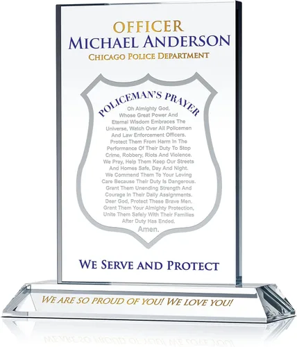 Placa de oración de policía de cristal personalizada, regalo de policía grabado personalizado para hijo, marido, papá, novio u oficial, recuerdo