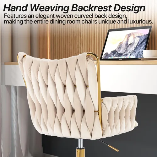Miniatura 5 de KCC Silla Moderna de Terciopelo para Oficina en Casa con Respaldo Tejido a Mano, Silla Tapizada Ajustable para Maquillaje con Reposabrazos y Base