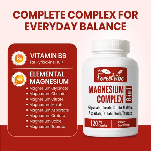 Miniatura 3 de Complejo de magnesio 420 mg, mezcla 8 en 1 con glicinato, quelato, citrato y malato, 120 cápsulas, suministro para 40 días, suplemento de magnesio