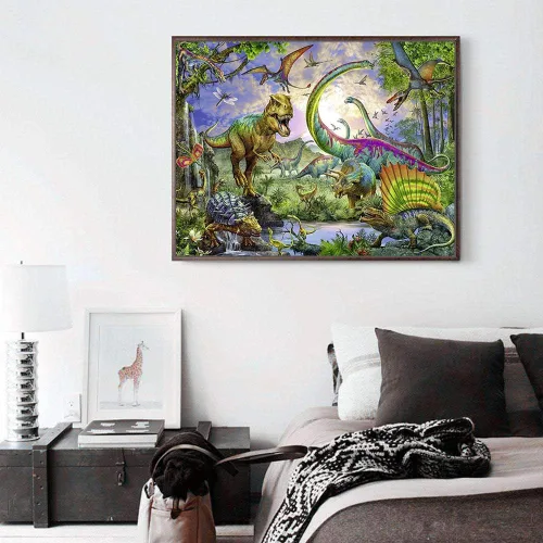 Miniatura 4 de RUIFVJ Pintura artística de diamante para adultos y niños, kits de diamantes 5D para principiantes, bricolaje, dinosaurio, taladro completo, arte
